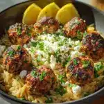 Greek Chicken Meatballs with Lemon Orzo Recipe