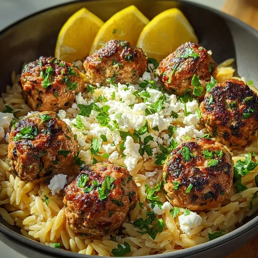 Greek Chicken Meatballs with Lemon Orzo Recipe - Recipe Image