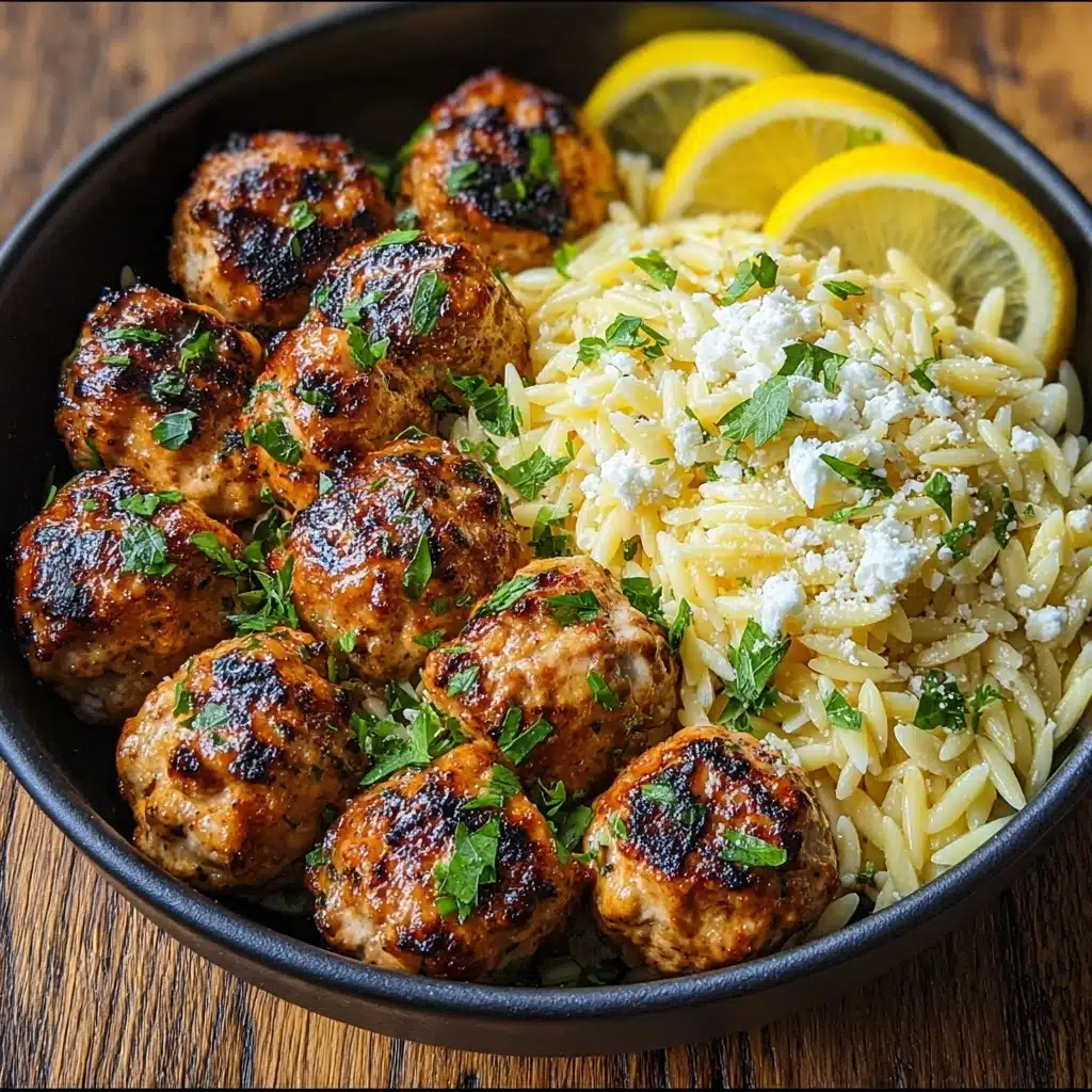 Greek Chicken Meatballs with Lemon Orzo Recipe - Recipe Image
