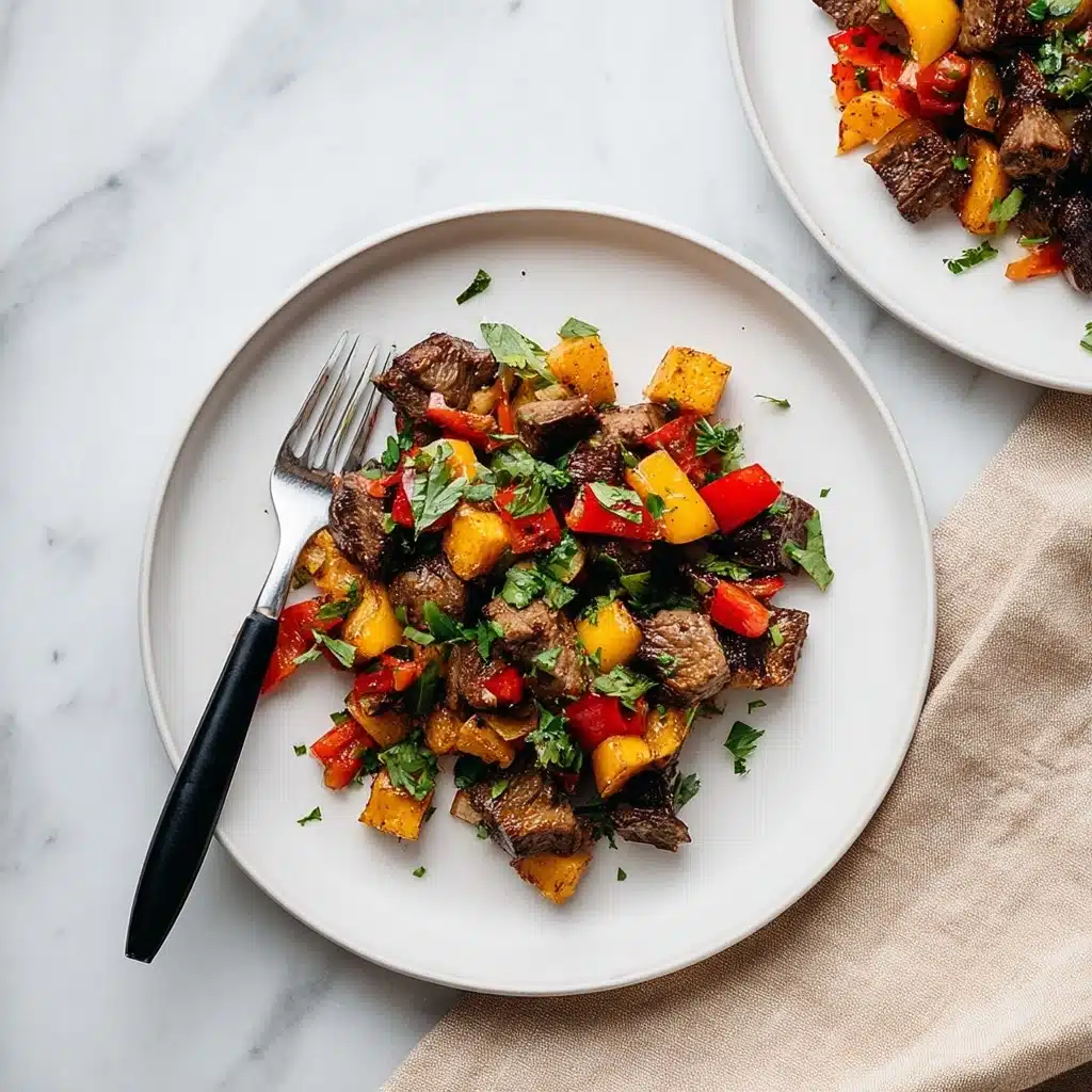 Steak Bites with Potatoes and Peppers Recipe - Recipe Image