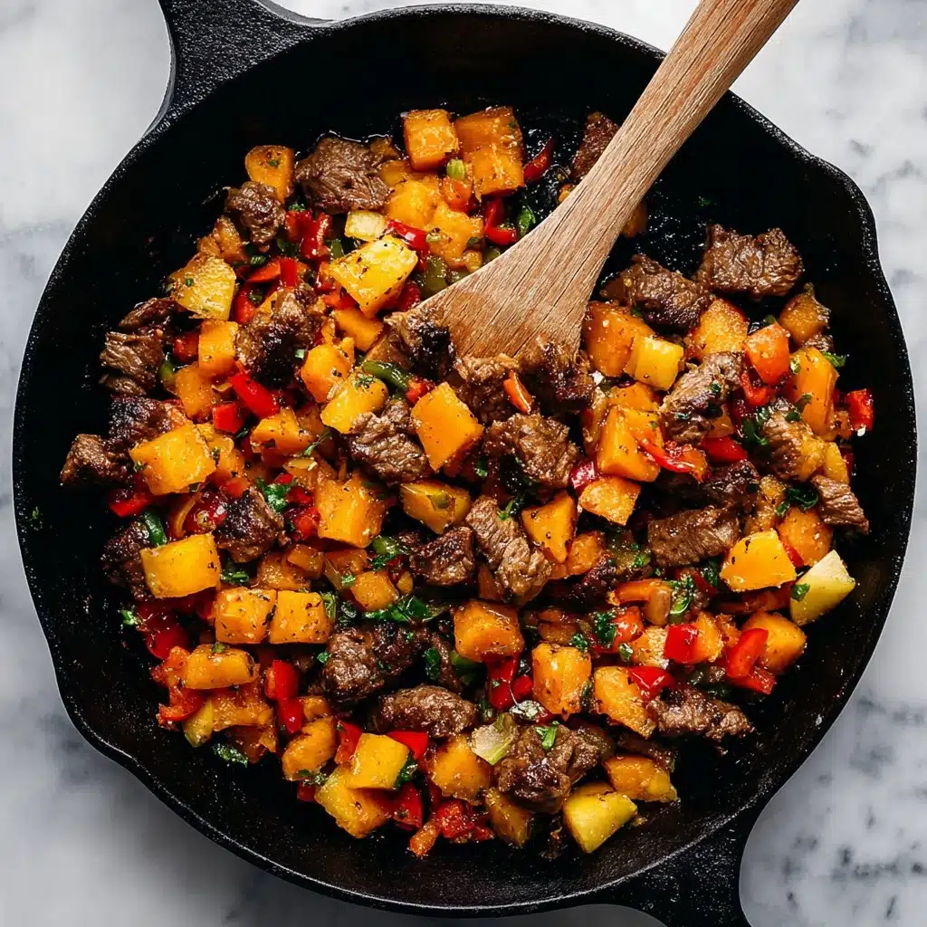 Steak Bites with Potatoes and Peppers Recipe - Recipe Image