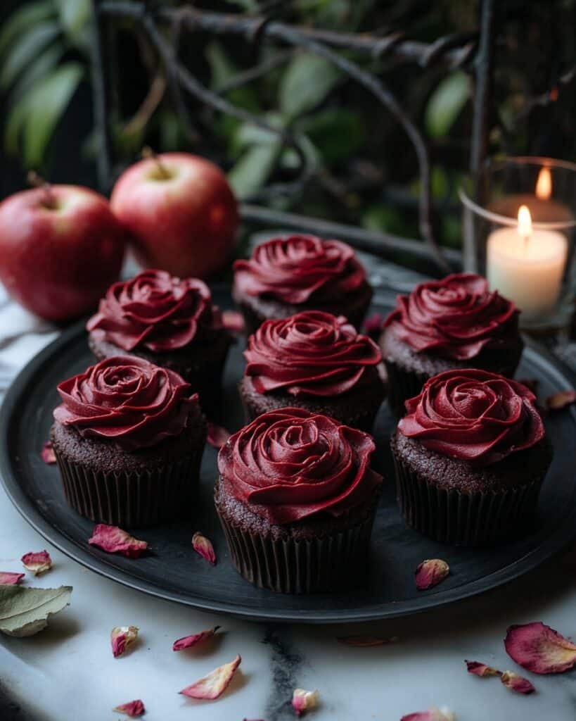 Wednesday Morticia’s Midnight Rose Garden Cupcakes Recipe