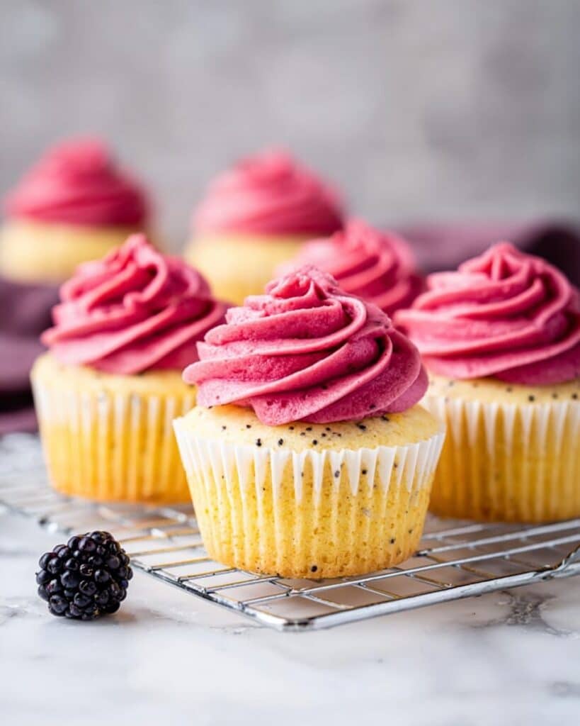 Lemon Poppy Seed Cupcakes with Blackberry Frosting Recipe