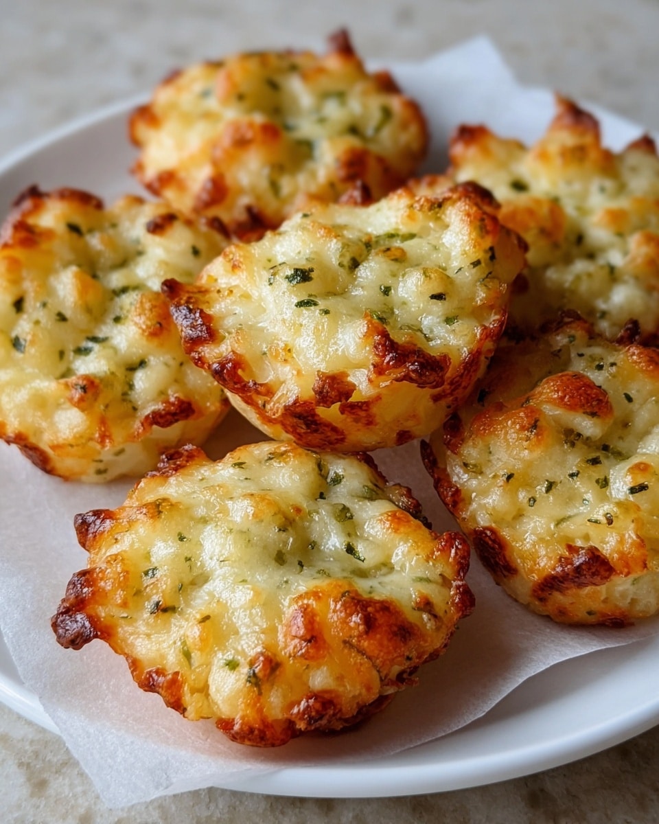 A white plate holds six small, golden-brown baked cheese bites arranged closely, each with a bubbly, slightly crispy top layer that is uneven with browned spots and green herb bits scattered throughout. The bites have rough, crinkled edges and a soft, melted texture in the middle, giving a crunchy yet gooey appearance. They sit on a light parchment paper on the plate which rests on a white marbled textured surface. photo taken with an iphone --ar 4:5 --v 7