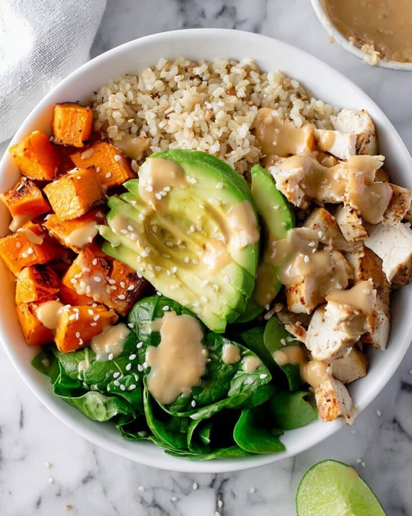 Sweet Potato and Chicken Buddha Bowls with Peanut Dressing Recipe