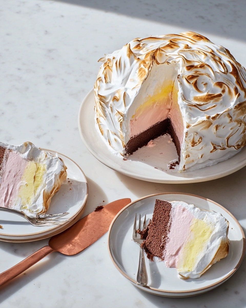 Baked Alaska with Cocoa Brownie Base and Fruity Ice Cream Filling Recipe