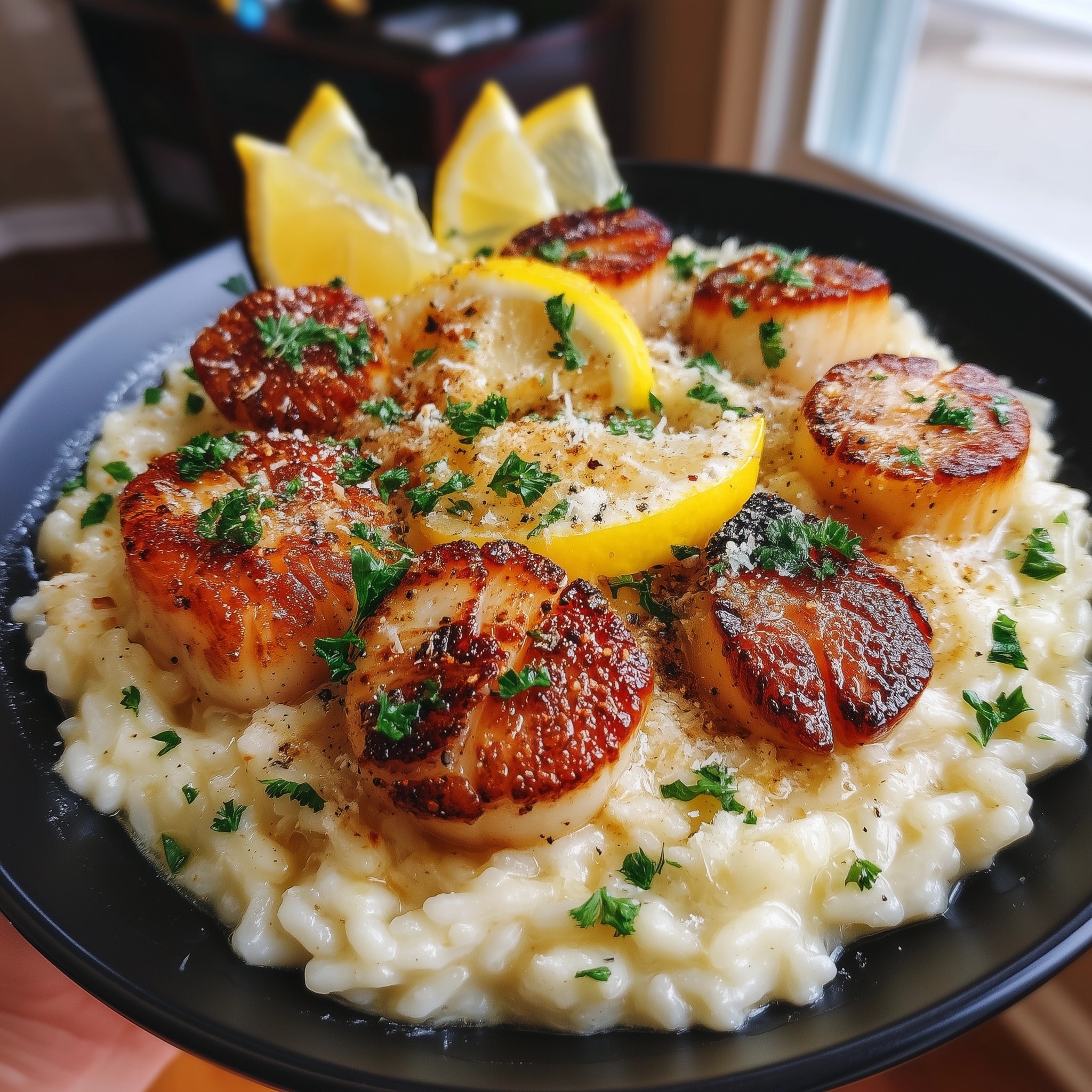 Lemon Butter Scallops with Spring Risotto Recipe - Recipe Image