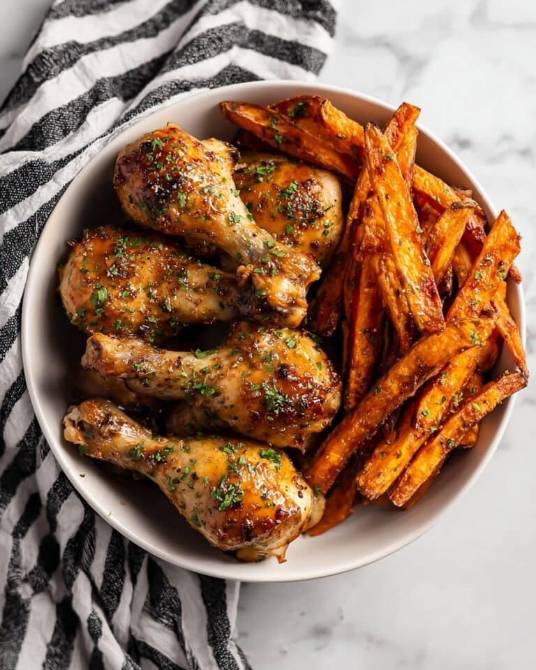 Baked Chicken Drumsticks with Sweet Potato Fries Recipe
