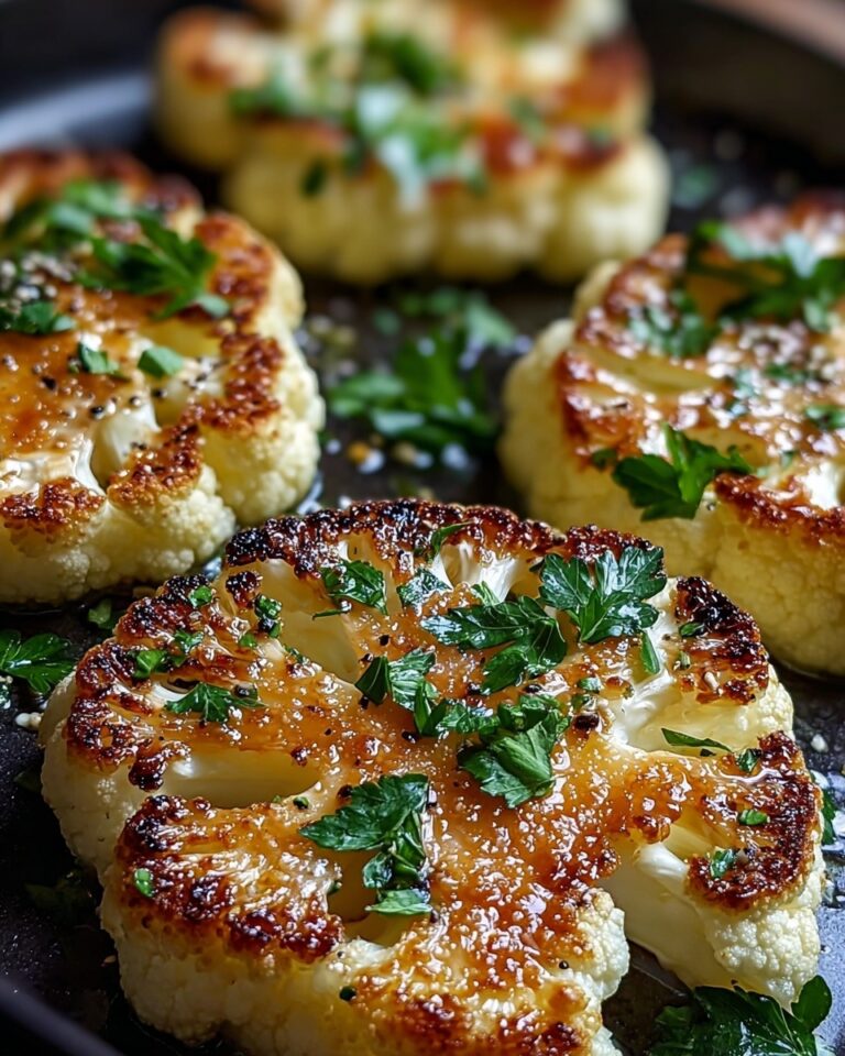 Cauliflower Steaks with Creamy Garlic Sauce and Parmesan Recipe