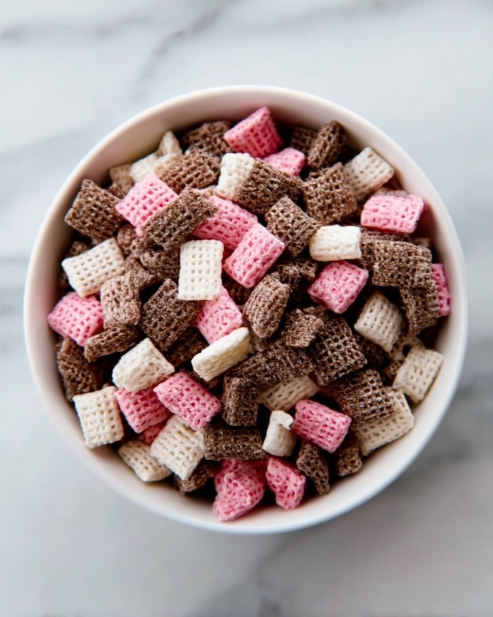 Sweet Easy Neapolitan Puppy Chow Snack Mix Recipe - Recipe Image