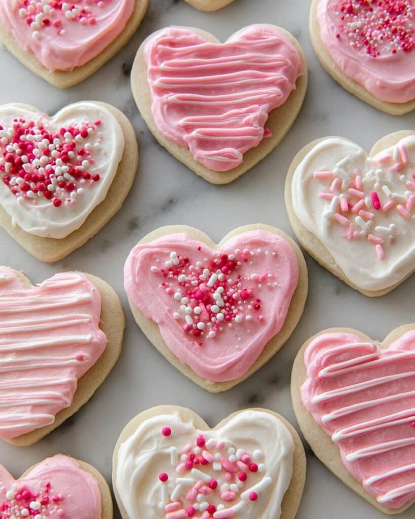 Valentine’s Day Heart-Shaped Sugar Cookies with Buttercream Frosting and Red Glaze Recipe