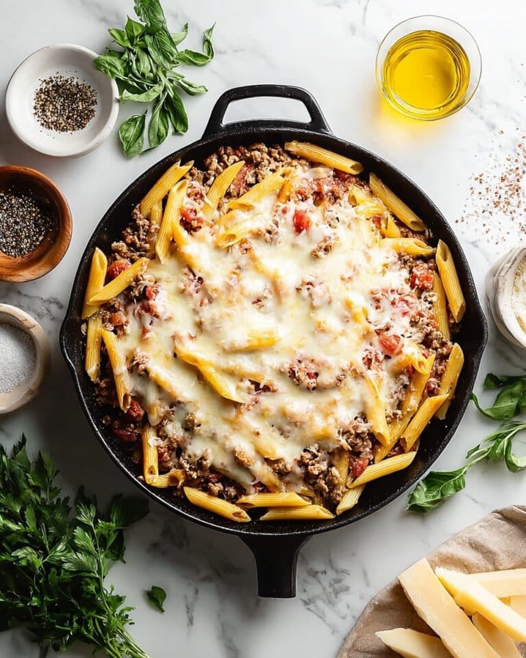 Cheesy Penne with Garlic Butter Ground Beef Recipe