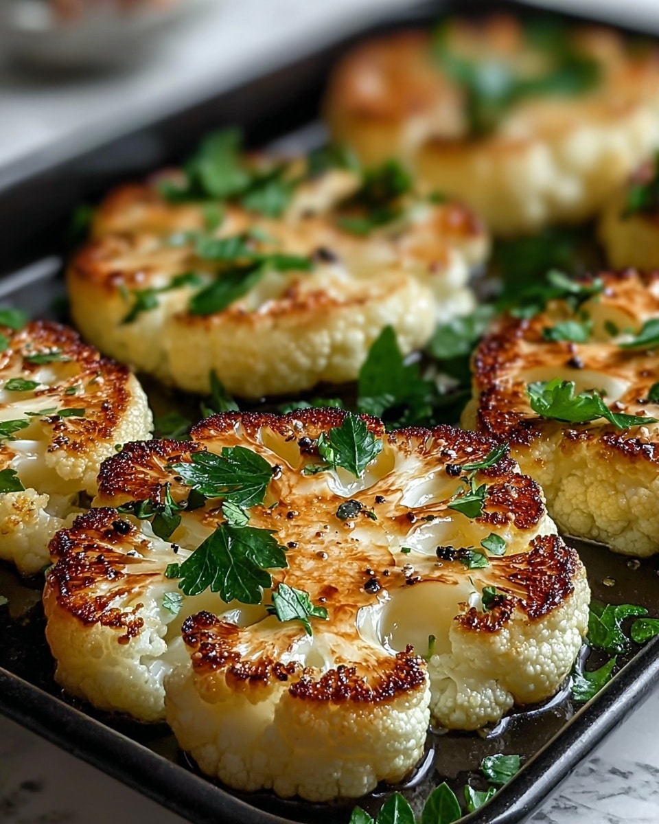 Cauliflower Steaks with Creamy Garlic Sauce and Parmesan Recipe - Recipe Image