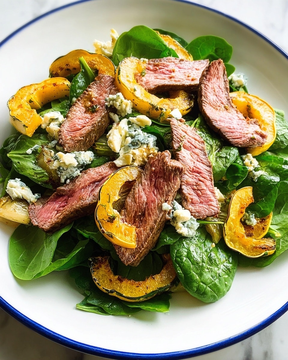 Steak Salad with Spinach, Delicata Squash, and Blue Cheese Recipe - Recipe Image
