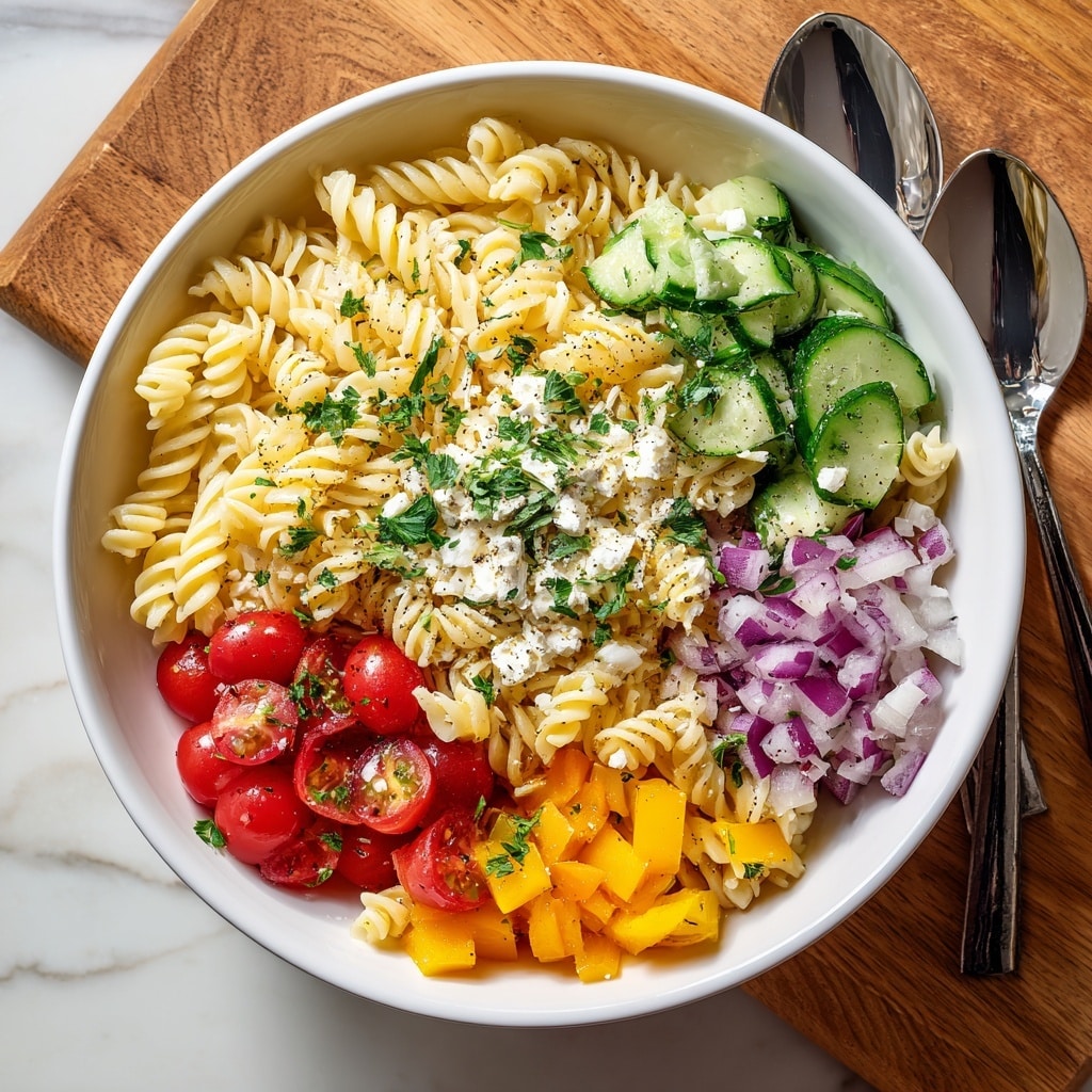Pasta Salad with Feta, Vegetables, and Italian Dressing Recipe - Recipe Image