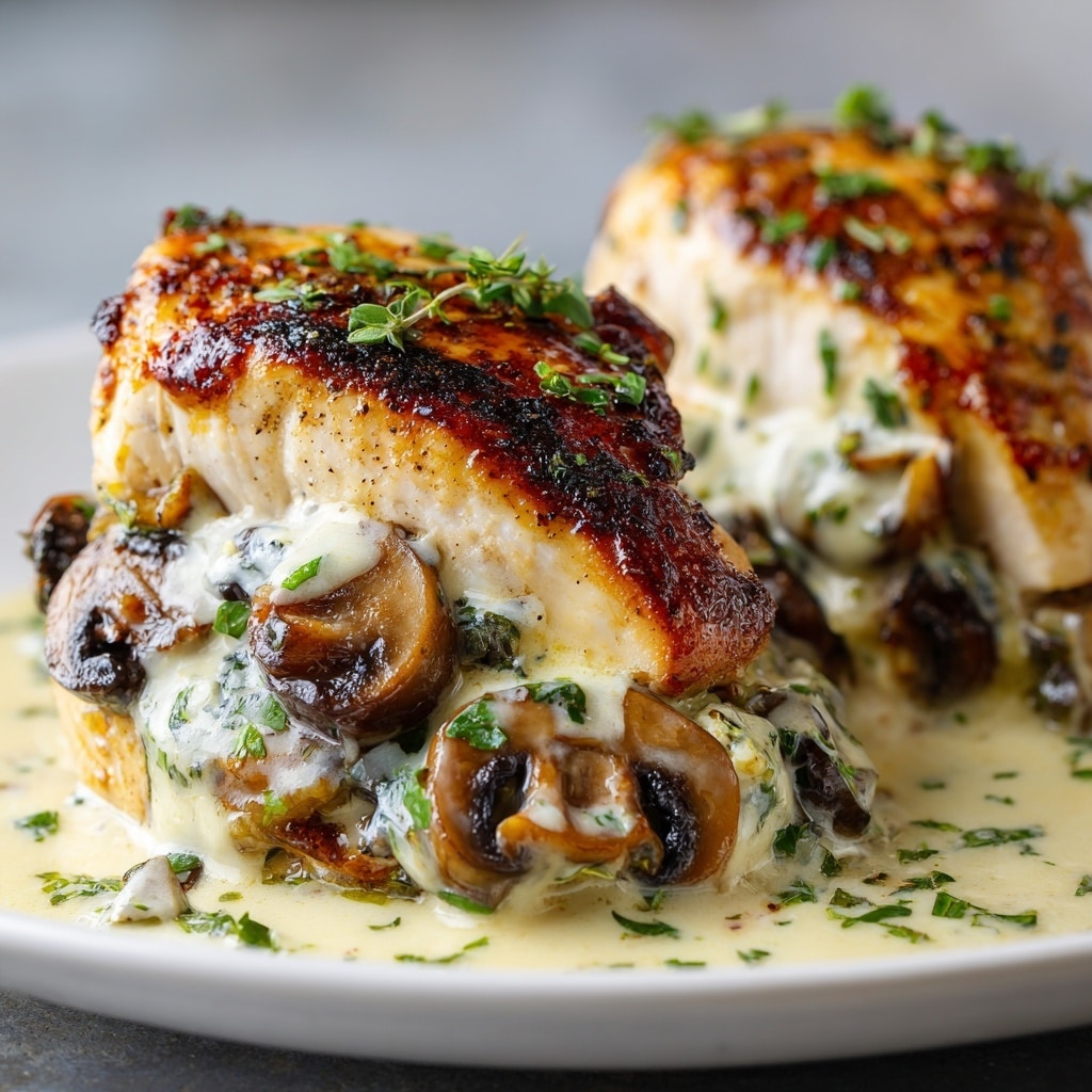 Cheesy Garlic Butter Mushroom Chicken Recipe - Recipe Image